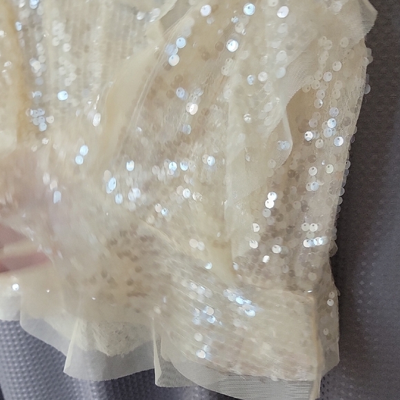 Anthropologie Cream Sequin Peplum Ruffle Tank Size XL - Picture 4 of 6